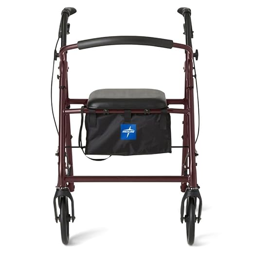 Medline Aluminum Rollator Walker with Seat, Folding Mobility Rolling Walker has 8 inch Wheels, Burgundy