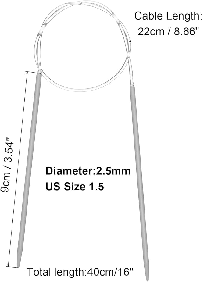 uxcell Aluminum Circular Knitting Needle 16 Inch (40cm) Length Size US 1.5 (2.5mm) Round Knitting Needle for Handmade Projects DIY Knitting