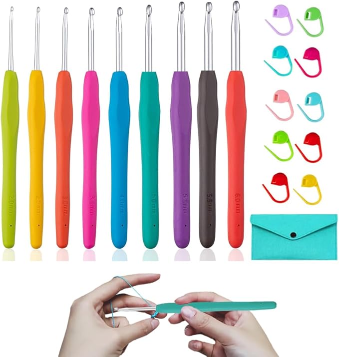 Yarniss Ergonomic Crochet Hooks Set, 9 Sizes Crochet Hooks with Case 2.0mm~6.0mm