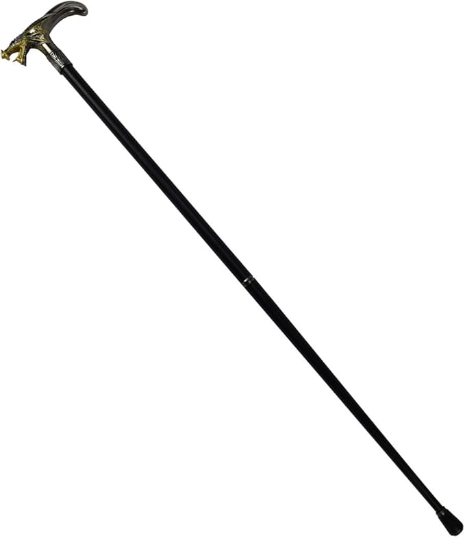 Treasure Gurus Silver Metal Golden Winged Dragon Cane 2pc Steel Shaft Travel Walking Stick