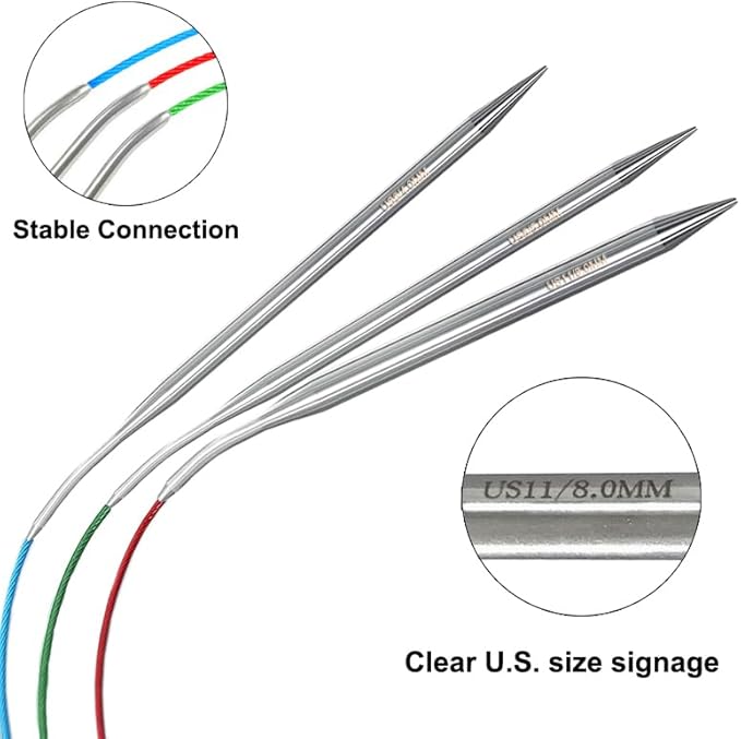 Size 8/5mm Circular Knitting Needles,40 Inch/100cm Knitting Needles for Beginners,Metal Round Knitting Needle Set with 9 Yarn Needle (Red, 40-inch-US-8(5mm))