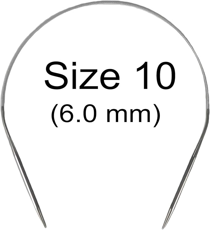 Size 10 Stainless Steel Circular Knitting Needles 16 Inch 6 mm Set Round Metal (Silver, 16 inch-10-(6mm))