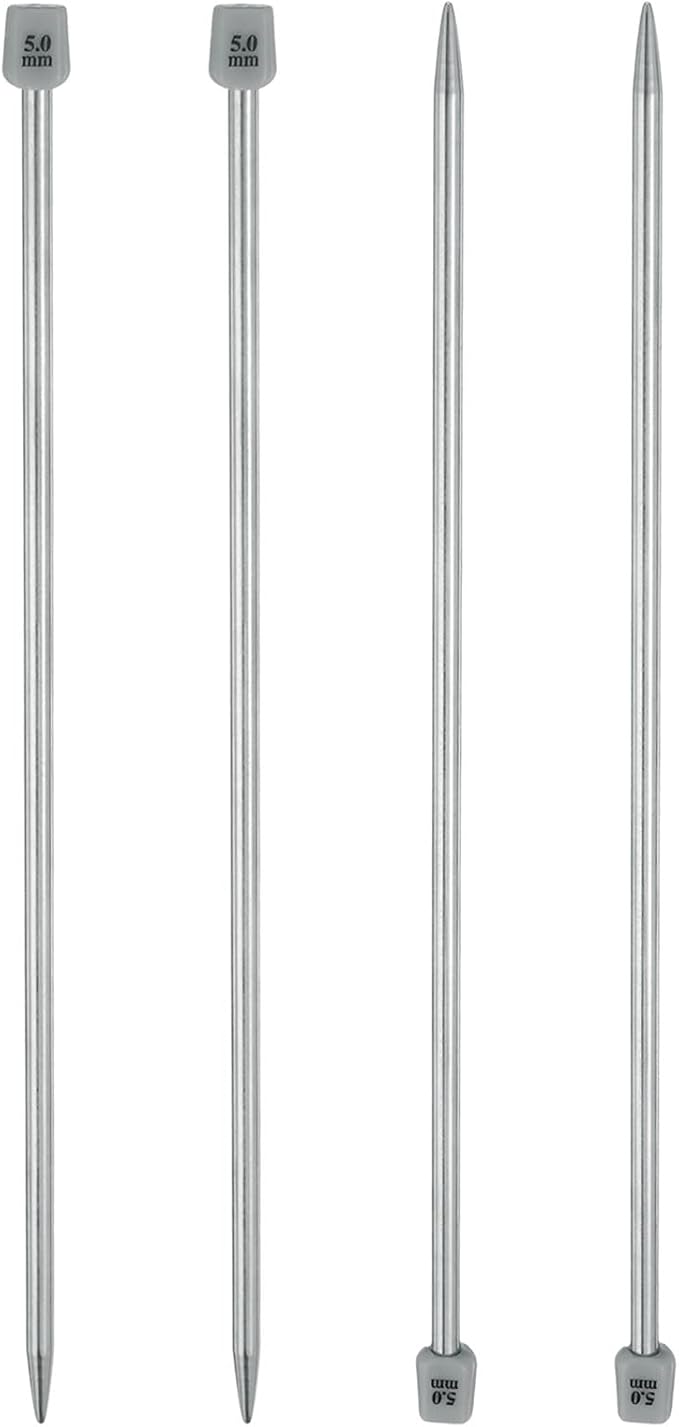 uxcell 4Pcs 5mm(H) Single Pointed Knitting Needles Stainless Steel 9.84 Inches Length Metal Weaving Tool for Handmade Projects DIY Knitting