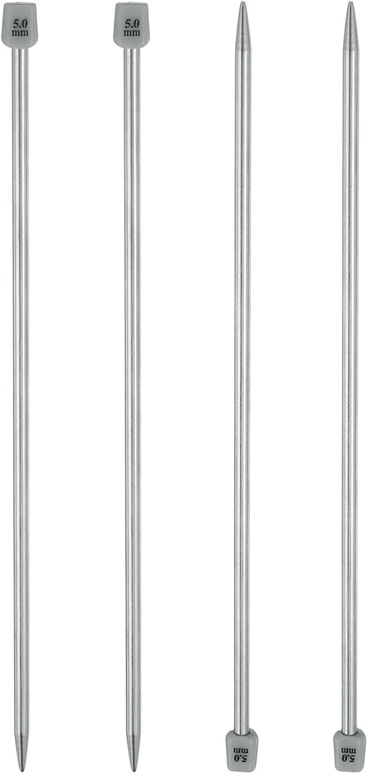 uxcell 4Pcs 5mm(H) Single Pointed Knitting Needles Stainless Steel 9.84 Inches Length Metal Weaving Tool for Handmade Projects DIY Knitting