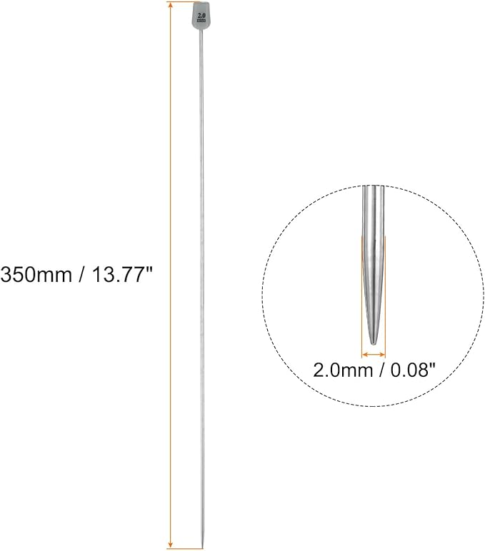 uxcell 4Pcs 2mm(B) Single Pointed Knitting Needles Stainless Steel 13.8 Inches Length Metal Weaving Tool for Handmade Projects DIY Knitting