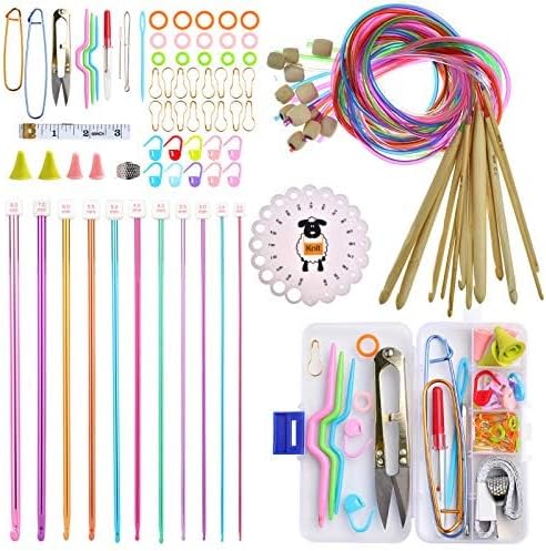 Coopay Tunisian Crochet Hooks Set with Cable, 11pcs Metal Afghan Crochet Hook 2-8mm, 120cm Bamboo Circular Tunisian Knitting Needle with Bead Carbonized 3-10mm for Blanket, Knitting & Crochet Supplies
