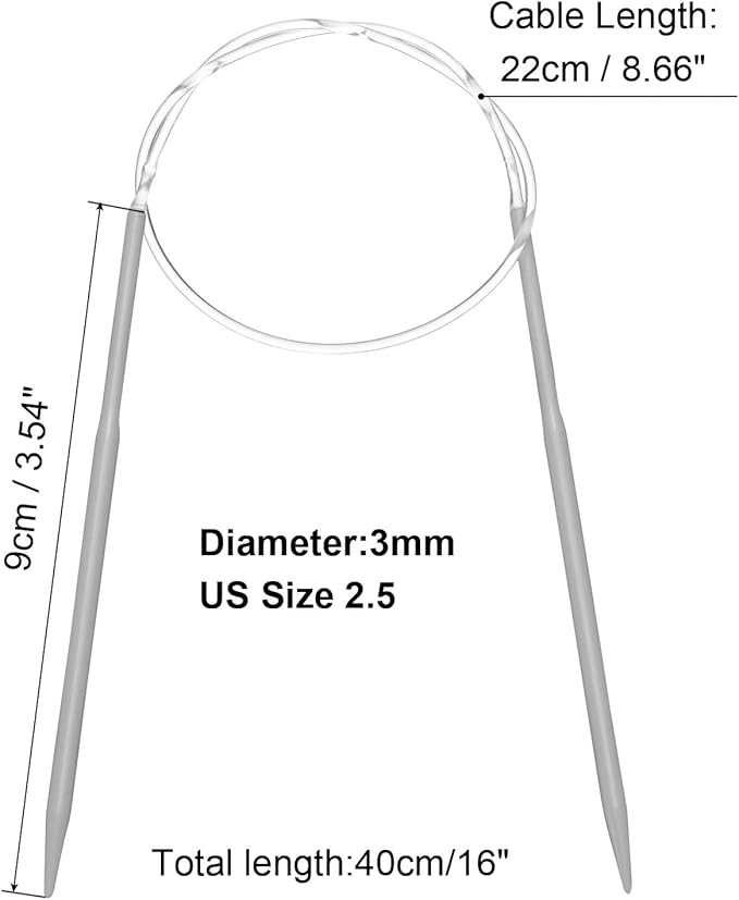 uxcell Aluminum Circular Knitting Needle 16 Inch (40cm) Length Size US 2.5 (3mm) Round Knitting Needle for Handmade Projects DIY Knitting