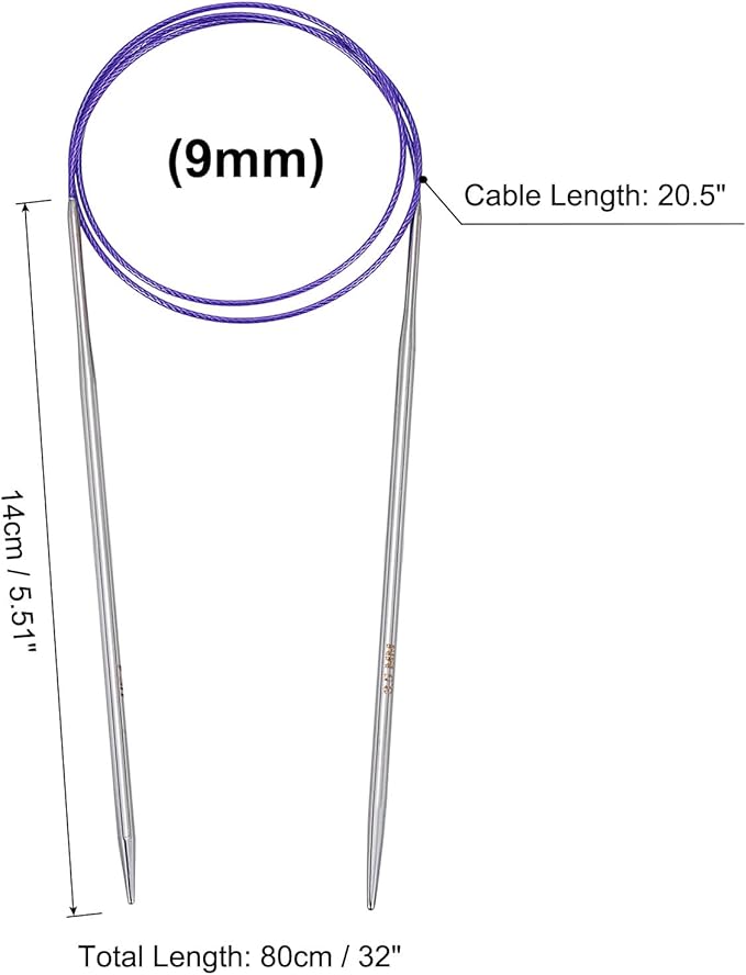 uxcell (9mm) Knitting Needles Circular Needle 32 Inch(80cm) Round Metal Stainless Steel Needle for Handmade Projects DIY Knitting