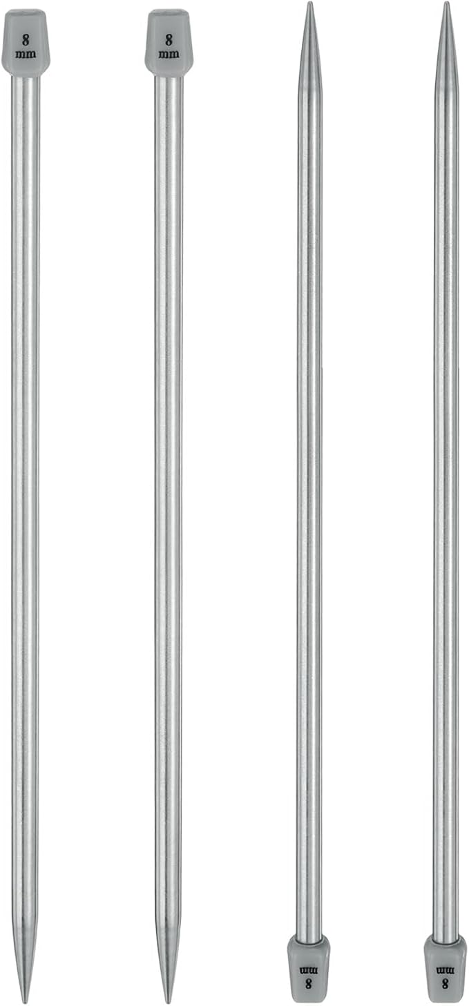 uxcell 4Pcs 8mm(L) Single Pointed Knitting Needles Stainless Steel 13.8 Inches Length Metal Weaving Tool for Handmade Projects DIY Knitting