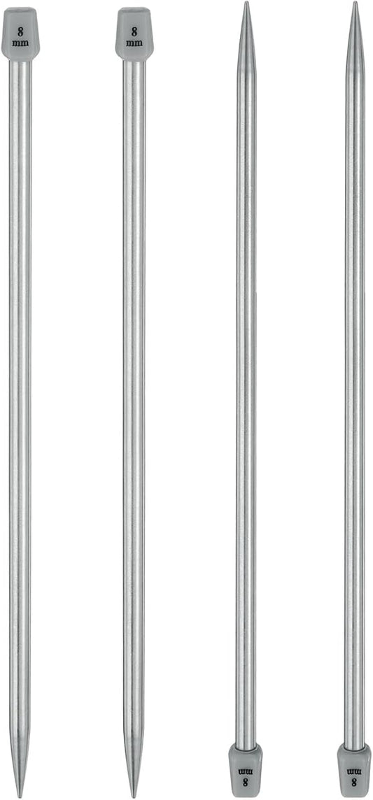 uxcell 4Pcs 8mm(L) Single Pointed Knitting Needles Stainless Steel 13.8 Inches Length Metal Weaving Tool for Handmade Projects DIY Knitting