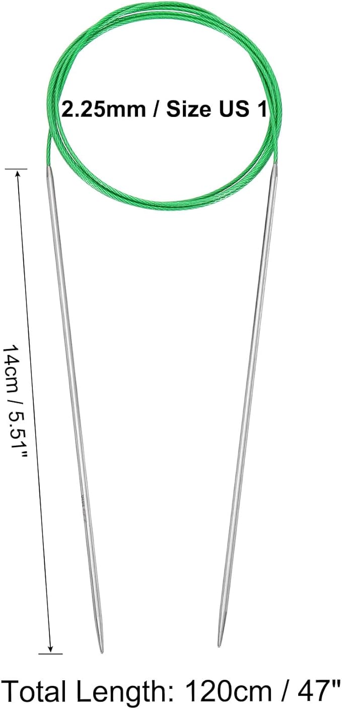 uxcell Size US 1 (2.25mm) Knitting Needles Circular Needle 47 Inch(120cm) Round Metal Stainless Steel Needle for Handmade Projects DIY Knitting Green