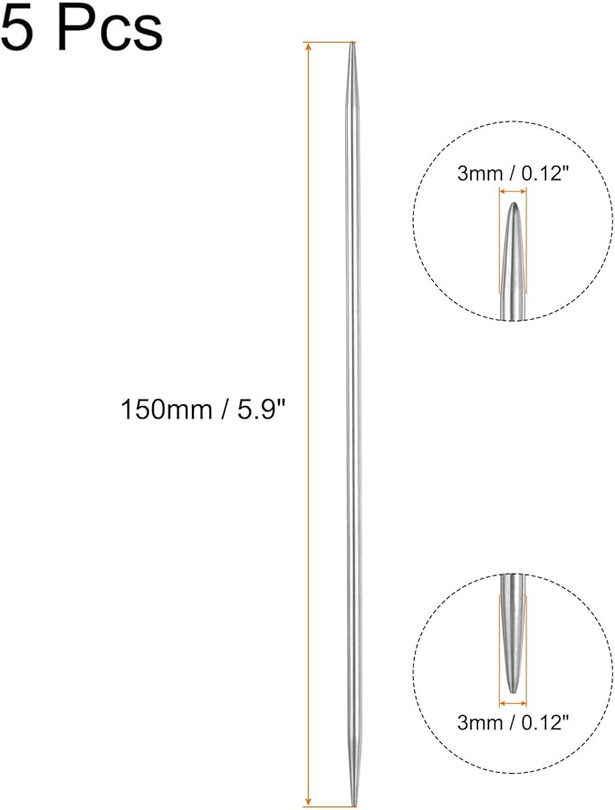 uxcell 5Pcs Knitting Needle 3mm Diameter 5.9 Inches Length Stainless Steel Double Pointed Sweater Stitching Needles for Handmade Projects DIY Knitting