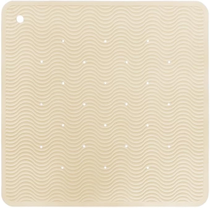 HEVEA Natural Rubber Wave Bath Mat – Square 21x21 in | Non-Slip Shower & Bathtub Mat with 364 Suction Cups, Plastic-Free & Biodegradable (Sand)