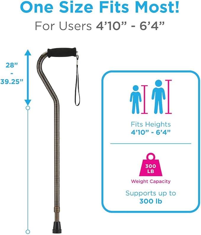 Nova Joy Designer Offset Walking Cane for Seniors - Unisex Adjustable Lightweight Aid with Foam Handle, Wrist Strap and Anti-Rattle Lock - Essential Mobility Support - Houndstooth