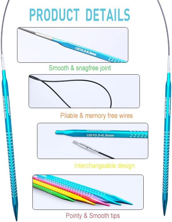 Holamulta Ergonomic Triangular Interchangeable Circular Knitting Needles Set - Ideal for Arthritis & Big Hands (Multi-Colored)