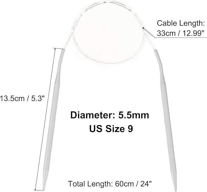 uxcell Aluminum Circular Knitting Needle US Size 24 Inch (60cm) Length Size US 9 (5.5mm) Round Knitting Needle for Handmade Projects DIY Knitting
