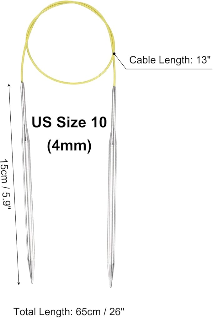 uxcell 10 Gauge Knitting Circular Needle 26 Inch(65cm) Metal Round Stainless Steel Needle with Large Eye Sewing & Stitch Markers for Handmade Projects DIY Knit Blankets