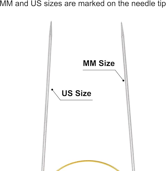 uxcell Size US 1.5 (2.5mm) Knitting Needles Circular Needle 26 Inch(65cm) Round Metal Stainless Steel Needle for Handmade Projects DIY Knitting Gold