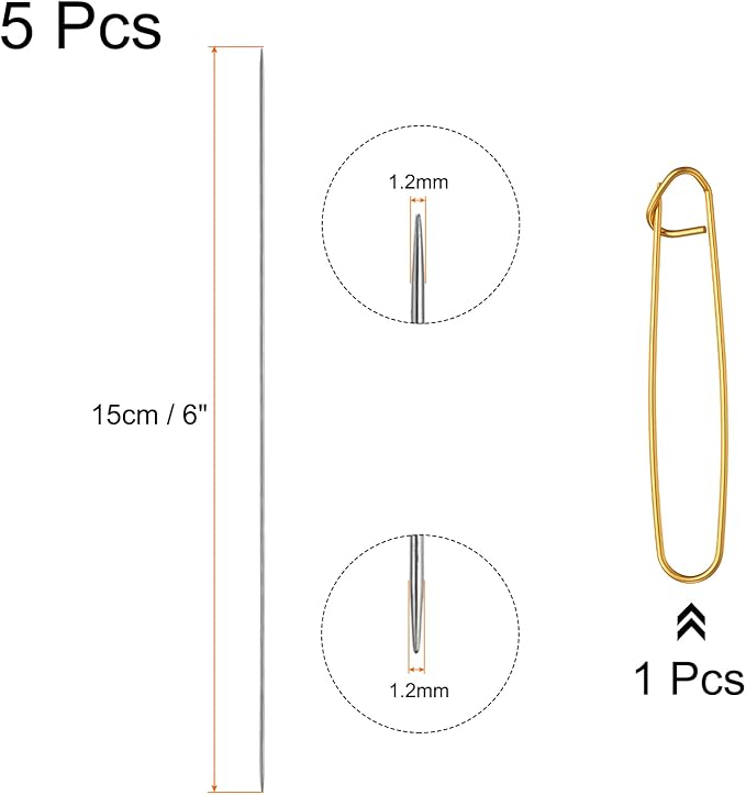 uxcell 5Pcs Knitting Needle 1.2mm Diameter 6 Inches (15cm) Length Stainless Steel Double Pointed Sweater Stitching Needles with Stitch Holder for Handmade Projects DIY Knitting