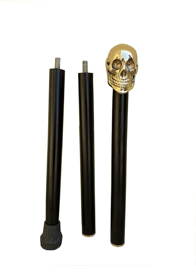Vintage Brass Skull Walking Cane for Men and Women Black Wooden Walking Stick Antique Victorian Style Fancy Cane