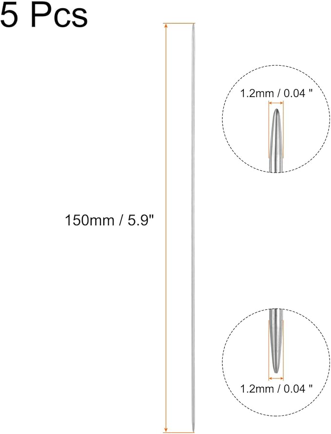 uxcell 5Pcs Knitting Needle 1.2mm Diameter 5.9 Inches Length Stainless Steel Double Pointed Sweater Stitching Needles for Handmade Projects DIY Knitting