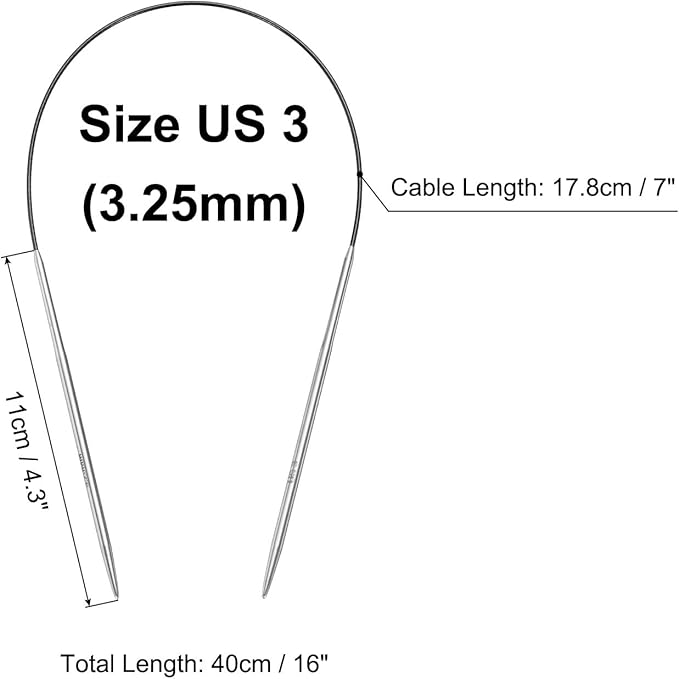 uxcell Size US 3 (3.25mm) Knitting Needles Circular Needle 16 Inch(40cm) Round Metal Stainless Steel Needle for Handmade Projects DIY Knitting