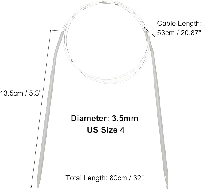 uxcell Aluminum Circular Knitting Needle US Size 32 Inch (80cm) Length Size US 4 (3.5mm) Round Knitting Needle for Handmade Projects DIY Knitting
