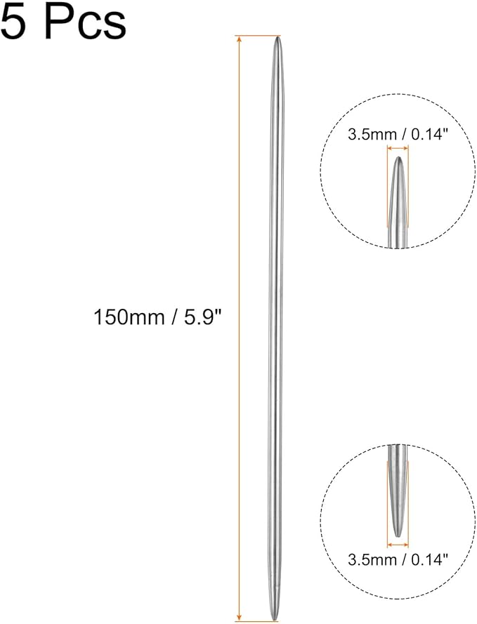 uxcell 5Pcs Knitting Needle 3.5mm Diameter 5.9 Inches Length Stainless Steel Double Pointed Sweater Stitching Needles for Handmade Projects DIY Knitting
