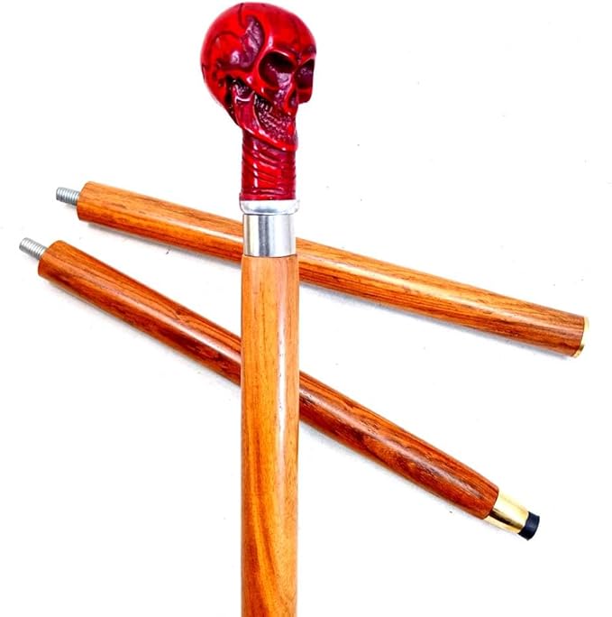 Antique Vintage Solid Skull Head Handle Hardwood Walking Stick, Premium Wooden Handmade Skull Handle in Antique Finish Cane for Men, Women, Elderly People Cane