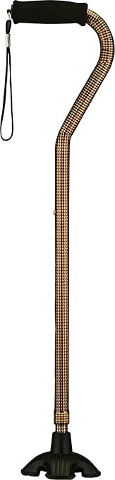 Nova Joy Designer Offset Quad Cane for Seniors - Unisex Adjustable Lightweight Walking Aid with Foam Handle, Wrist Strap and Anti-Rattle Lock - Essential Mobility Support - Houndstooth