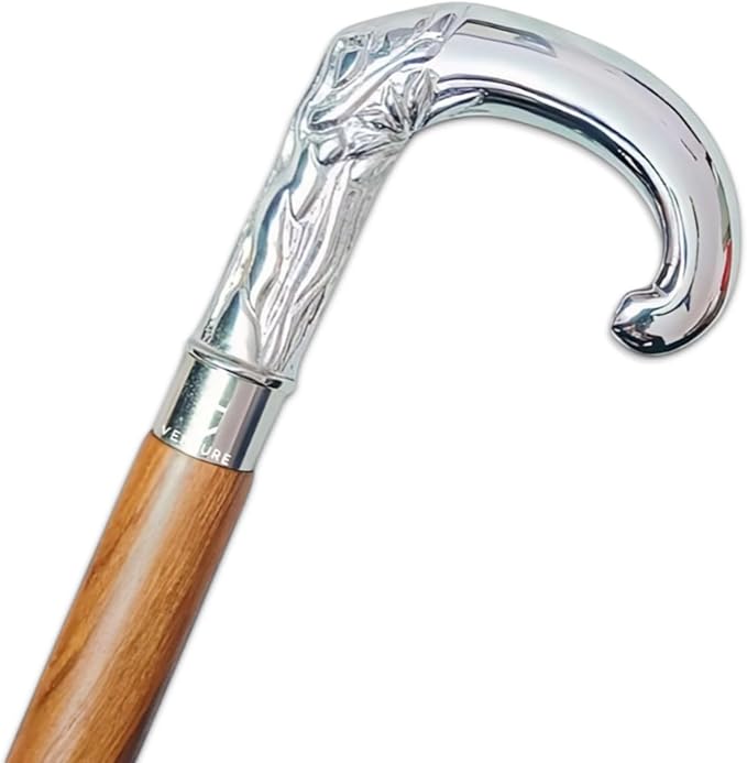 Antique Spiral Brown Wooden Walking Stick with Silver Brass Designer Parrot Handle Walking Wooden Cane for Gift Men & Women