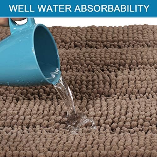 H.VERSAILTEX Bathroom Rugs Bath Rug Set 2 Piece Bathroom Contour Rug Toilet Mat Sets Non Slip Contour Bath Rug Ultra Thick Water Absorbent Striped Bath Mats(47" x 17" Plus 20" x 20" U, Taupe Brown)