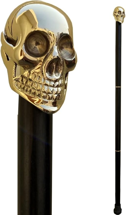 Vintage Brass Skull Walking Cane for Men and Women Black Wooden Walking Stick Antique Victorian Style Fancy Cane