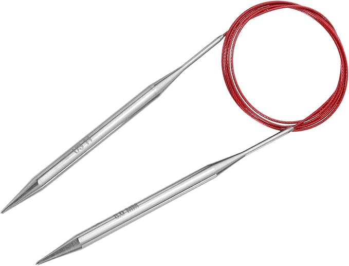 uxcell Size US 11 (8mm) Knitting Needles Circular Needle 47 Inch(120cm) Round Metal Stainless Steel Needle for Handmade Projects DIY Knitting Red