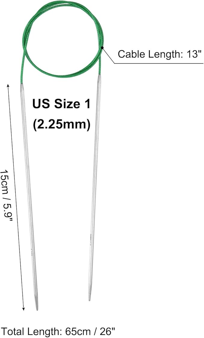 uxcell 1 Gauge Knitting Circular Needle 26 Inch(65cm) Metal Round Stainless Steel Needle with Large Eye Sewing & Stitch Markers for Handmade Projects DIY Knit Blankets