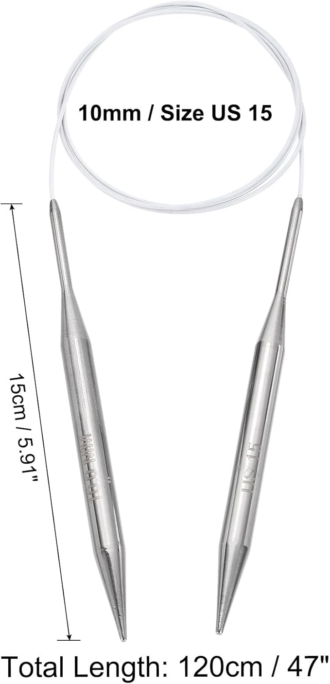 uxcell Size US 15 (10mm) Knitting Needles Circular Needle 47 Inch(120cm) Round Metal Stainless Steel Needle for Handmade Projects DIY Knitting White