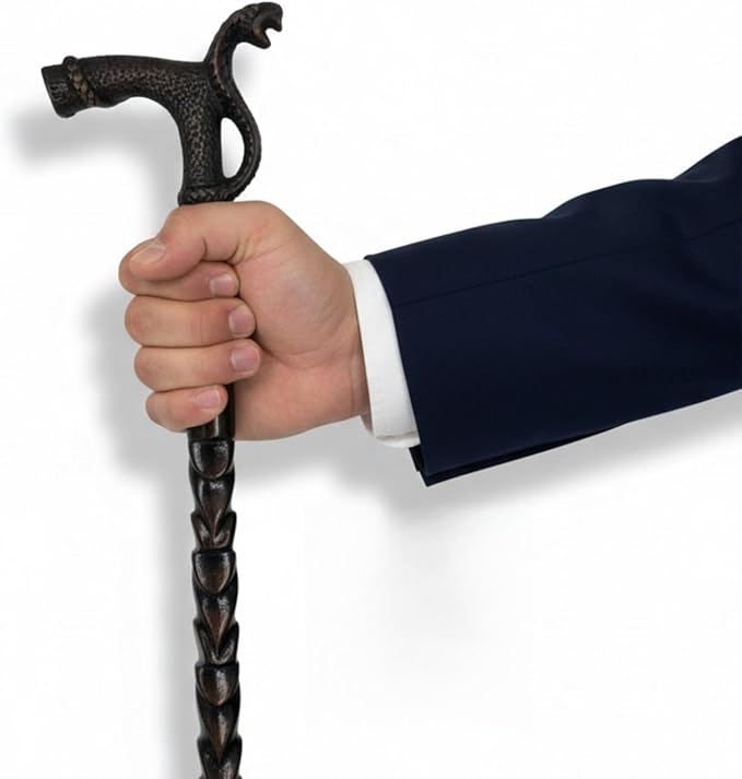 All Black Snake Handle Spiral Wooden Walking Cane