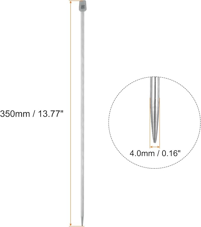 uxcell 2Pcs 4mm(G) Single Pointed Knitting Needles Stainless Steel 13.8 Inches Length Metal Weaving Tool for Handmade Projects DIY Knitting
