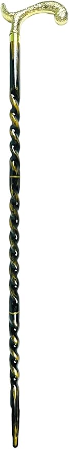 All Black Snake Handle Spiral Wooden Walking Cane