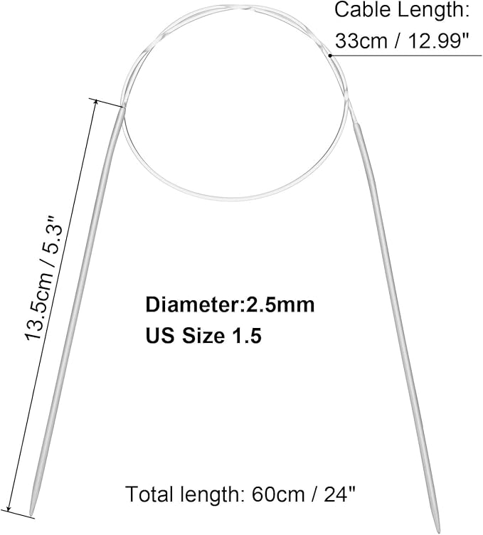 uxcell Aluminum Circular Knitting Needle 24 Inch (60cm) Length Size US 1.5 (2.5mm) Round Knitting Needle for Handmade Projects DIY Knitting