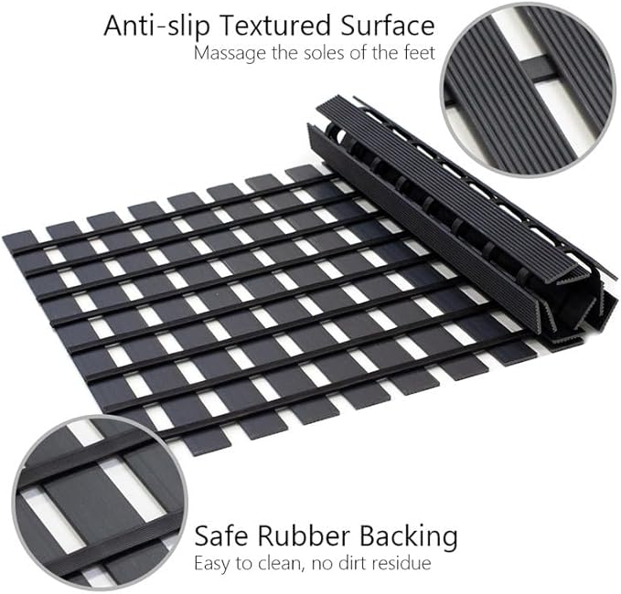 Bath Mat Non Slip Shower Mat Bathtub with Drain Holes and Heavy Duty Rubber No Suction Cups Sturdy Shower Stall Tub Mat for Bathroom, Shower Floor, Pool, SPA, (Black, 17"x26")