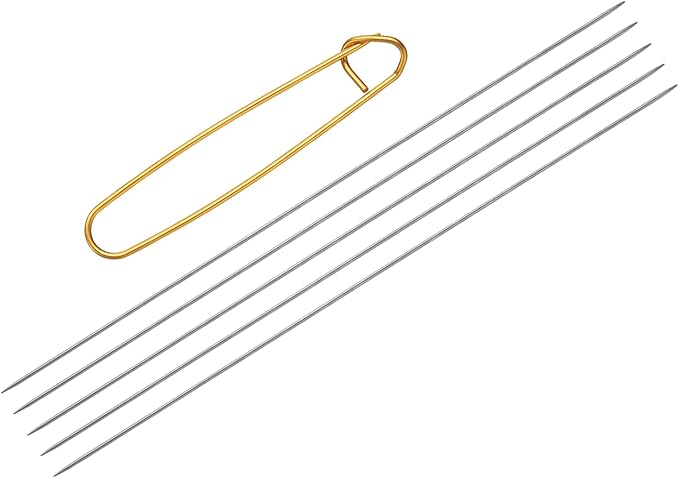 uxcell 5Pcs Knitting Needle 1.2mm Diameter 6 Inches (15cm) Length Stainless Steel Double Pointed Sweater Stitching Needles with Stitch Holder for Handmade Projects DIY Knitting