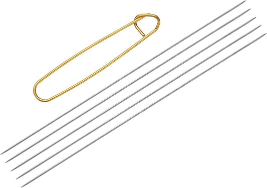 uxcell 5Pcs Knitting Needle 1.2mm Diameter 6 Inches (15cm) Length Stainless Steel Double Pointed Sweater Stitching Needles with Stitch Holder for Handmade Projects DIY Knitting