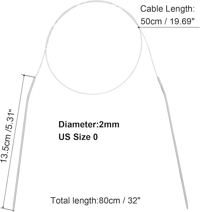 uxcell Aluminum Circular Knitting Needle US Size 32 Inch (80cm) Length Size US 0 (2mm) Round Knitting Needle for Handmade Projects DIY Knitting