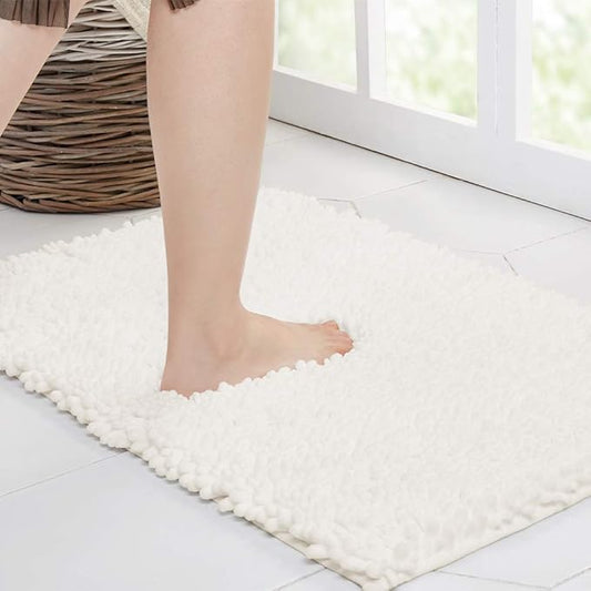 Walensee Bathroom Rug Non Slip Bath Mat (36x24 Inch Ivory) Water Absorbent Super Soft Shaggy Chenille Machine Washable Dry Extra Thick Perfect Absorbant Best Large Plush Carpet for Shower Floor