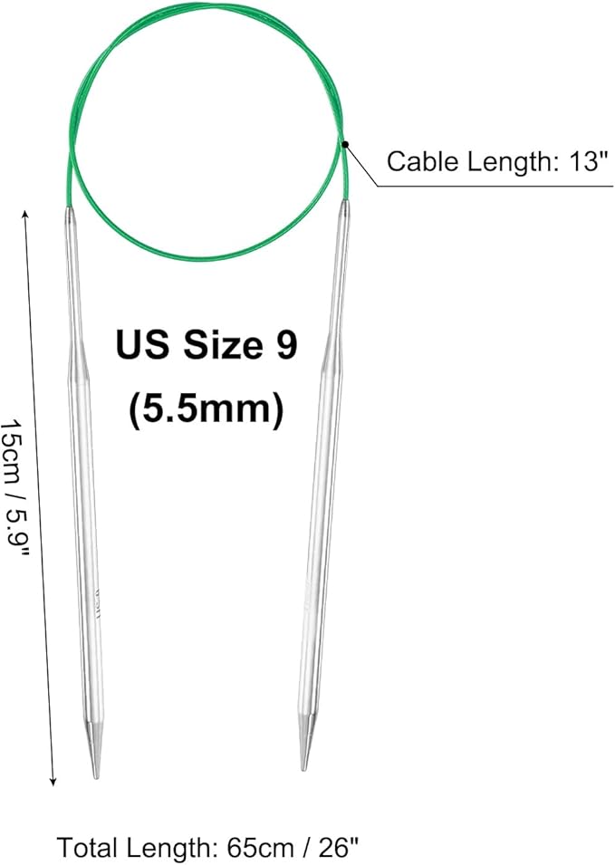 uxcell 9 Gauge Knitting Circular Needle 26 Inch(65cm) Metal Round Stainless Steel Needle with Large Eye Sewing & Stitch Markers for Handmade Projects DIY Knit Blankets