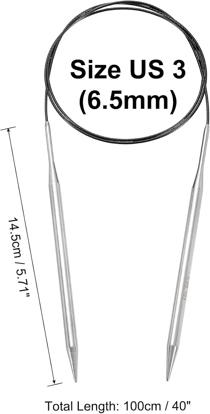 uxcell Size US 10.25 (6.5mm) Knitting Needles Circular Needle 40 Inch(100cm) Round Metal Stainless Steel Needle for Handmade Projects DIY Knitting Black