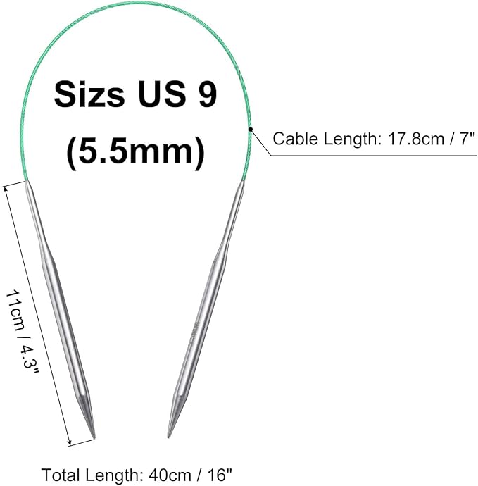 uxcell Size US 9 (5.5mm) Knitting Needles Circular Needle 16 Inch(40cm) Round Metal Stainless Steel Needle for Handmade Projects DIY Knitting