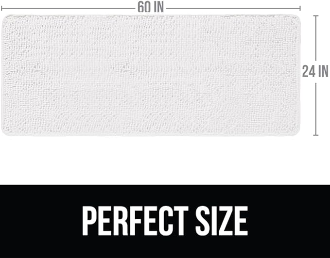 KANGAROO Bathroom Rugs, Chenille Soft Absorbent Bath Rug, Shaggy Shower Mat, Quick Dry Machine Wash Bathmat, Plush Carpet Mats for Tub, Bathtub and Room Home Decor Accessories, 60x24, White