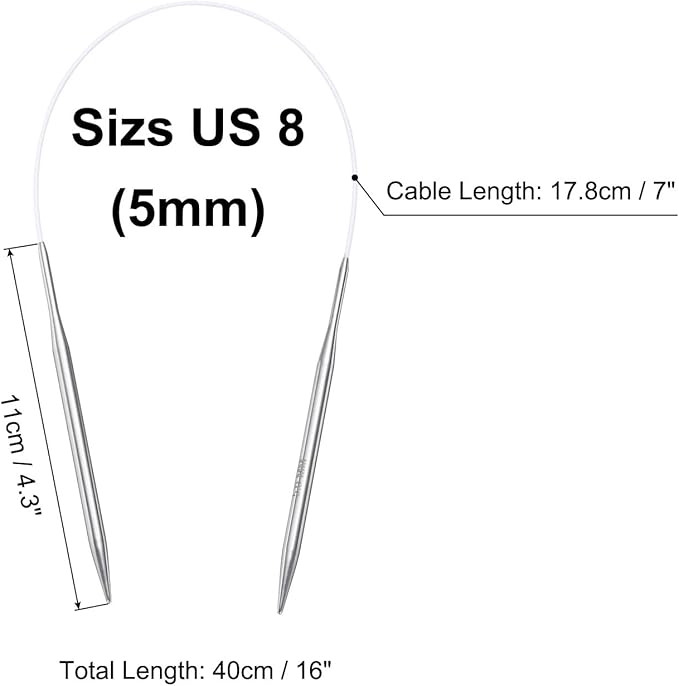 uxcell Size US 8 (5mm) Knitting Needles Circular Needle 16 Inch(40cm) Round Metal Stainless Steel Needle for Handmade Projects DIY Knitting